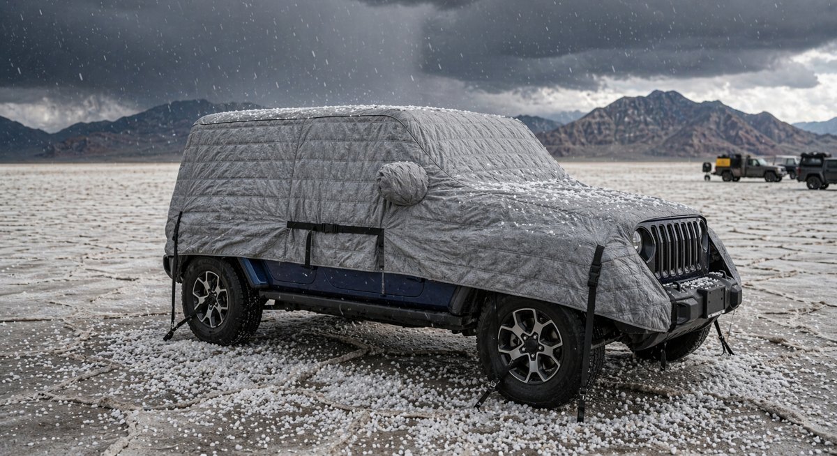 HailShield cover deployed on a vehicle